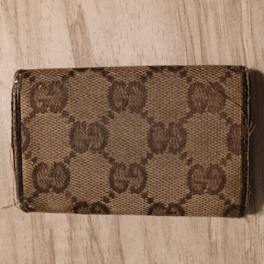 Authentic Gucci Made in Italy Brown Leather Canvas GG Print Key & Card Holder - Picture 2 of 7